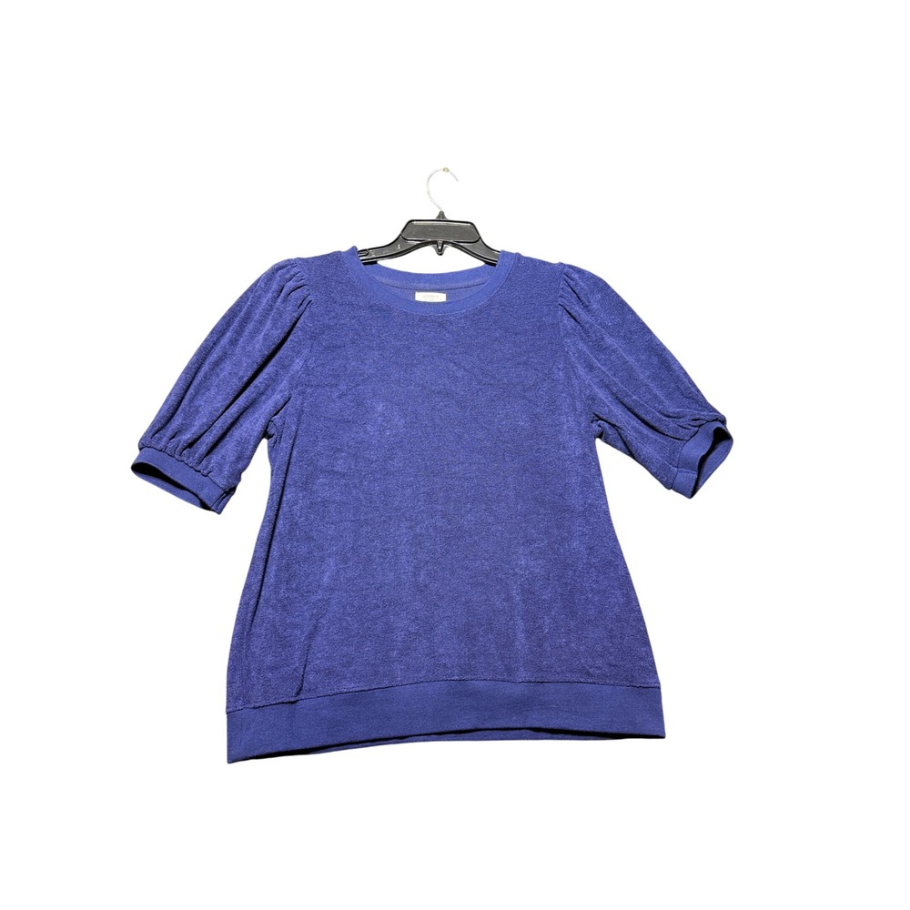 Crown & Ivy Terry Cloth Top Womens Size M Blue Puff Sleeve Short Sleeve